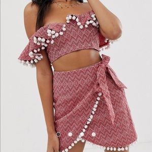 ASOS DESIGN jacquard pom pom wrap beach two-piece